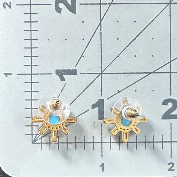 925 sterling silver gold plated clear cubic zirconia baguette turquoise earrings - Picture 8 of 8